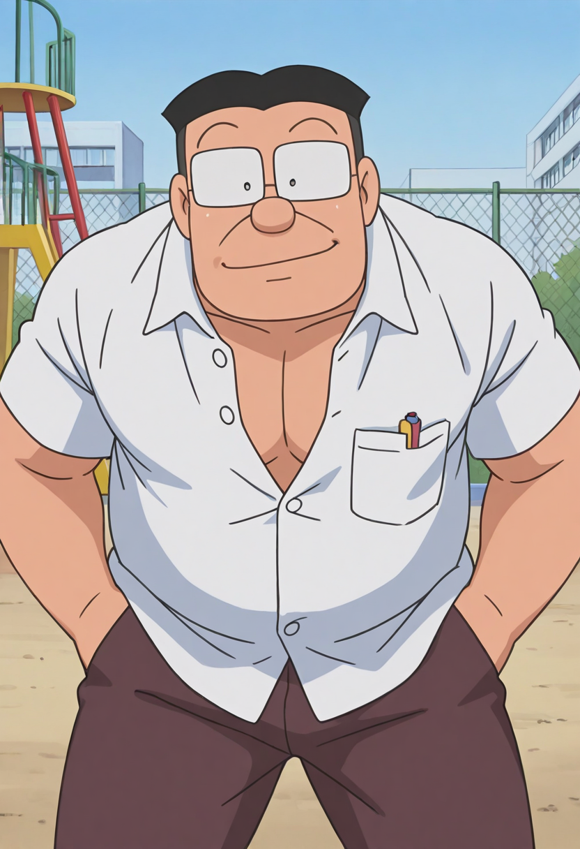 17366095-3042387756-1boy, standing, unbuttoned shirt, white shirt, leaning forward,  facing viewer, brown pants, hands in pockets, looking at viewer.png